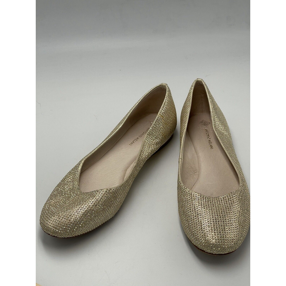 Gold Rhinestone Ballet Flats Antonio Melani Sz 9M Prom Mardi Gras Wedding